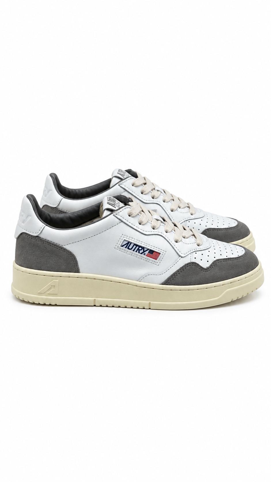 Sneakers Autry Medalist Low Cuir Blanc Daim Ciment blanc et gris, neuves — vue 1
