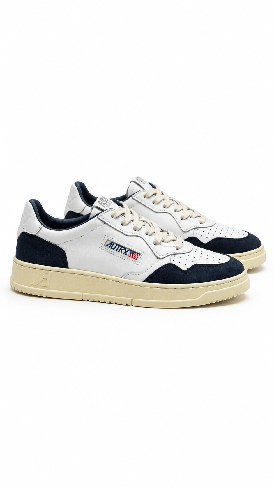 Sneakers Autry Medalist Low Cuir Blanc Daim Denim blanc et bleu, neuves — vue 1