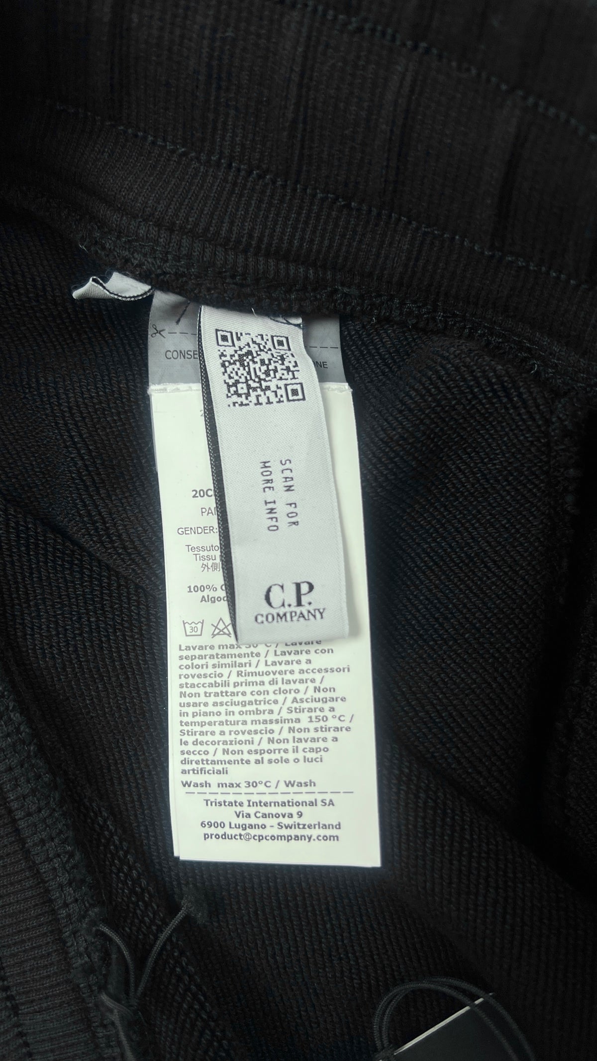 Jogging Cargo C.P Company Cotton Diagonal Fleece Total Eclipse marine taille L, détail étiquettes et finitions — vue 5