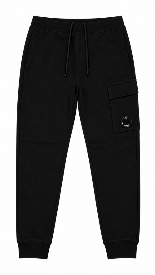 Pantalone da jogging C.P. Company Diagonal Raised Fleece con lente - Nero - Nuovo