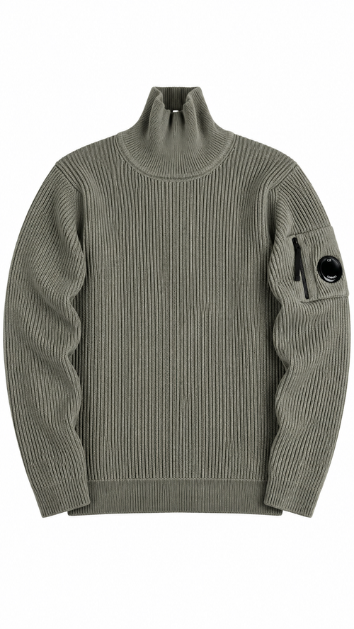 Pull Col Roulé C.P Company Full Rib - Kaki Grisé - Taille L