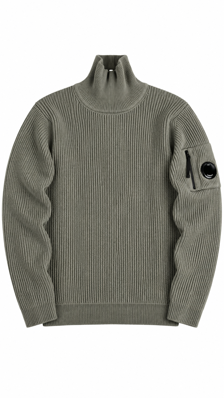 Pull Col Roulé C.P Company Full Rib kaki grisé taille L, seconde main authentifiée NB08 — vue 1