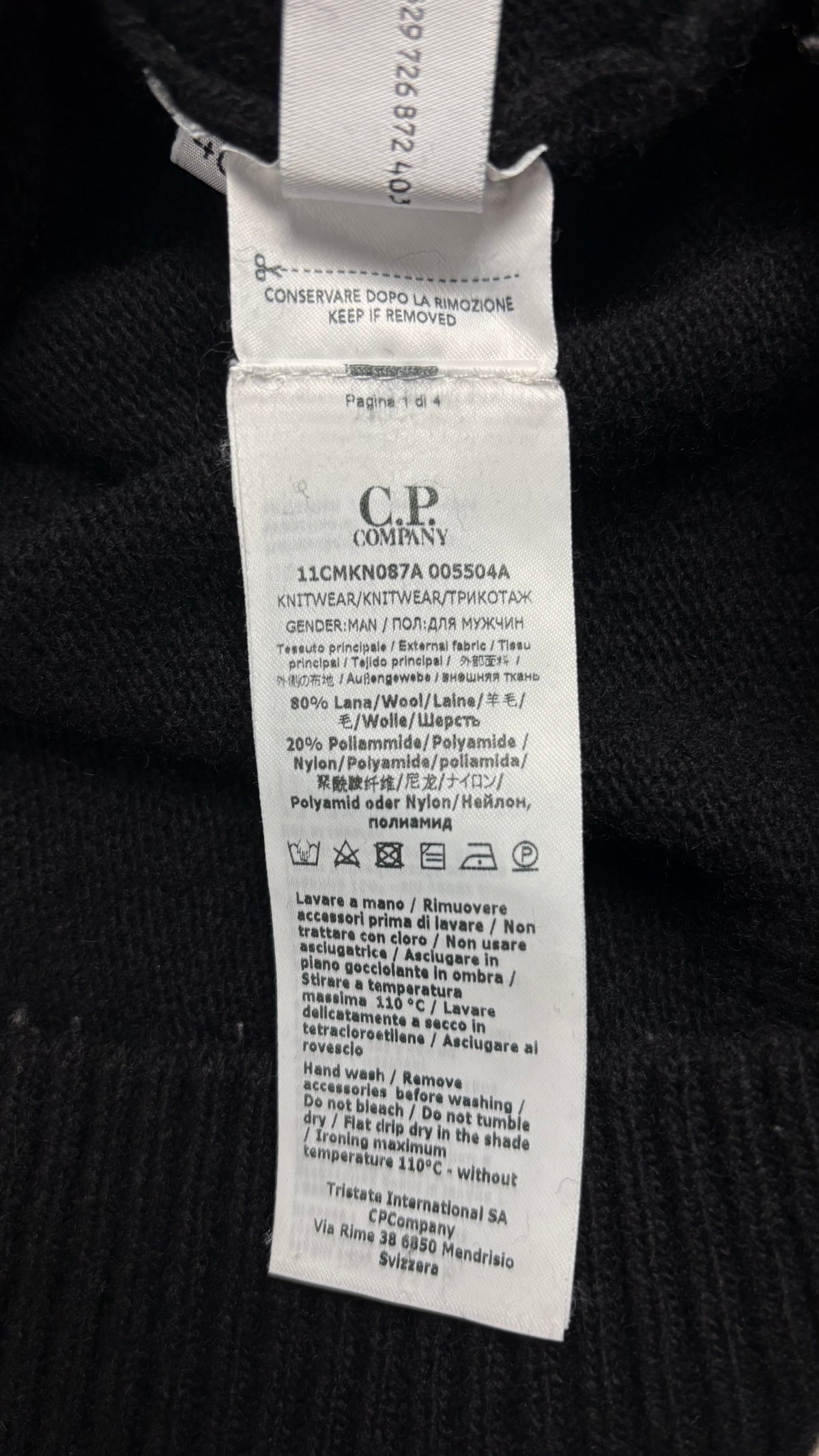 Pull en Laine C.P Company noir, détail étiquettes et finitions — vue 6