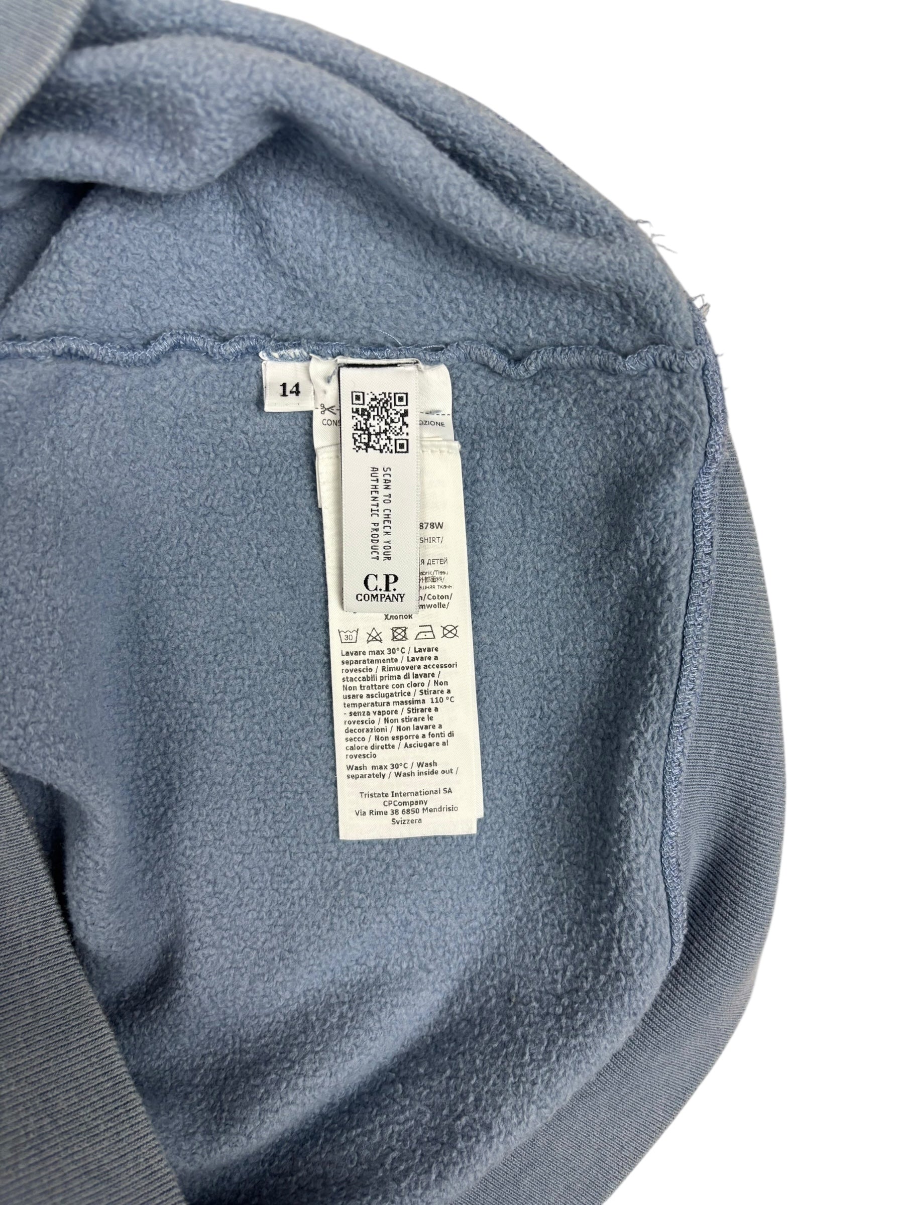 Sweat C.P Company bleu taille 14 ans - Logo et étiquette