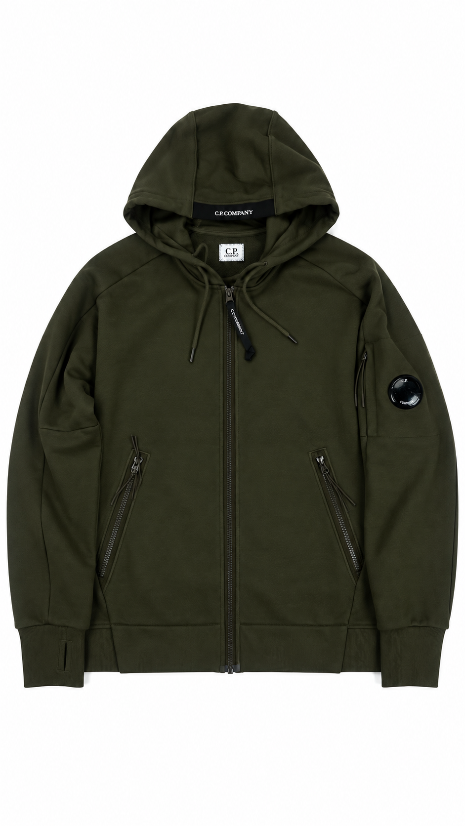 Sweat-shirt Hoodie Zippé C.P Company Diagonal Raised Fleece Lens Ivy Green vert, neuf — vue 1
