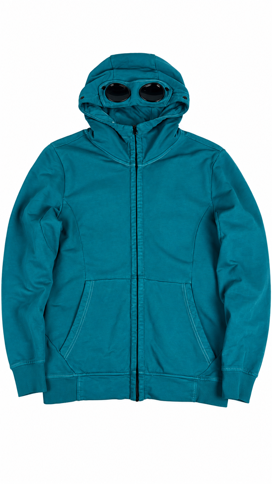 Sweat-shirt Hoodie Zippé C.P Company Goggle bleu pétrole taille XL, seconde main authentifiée NB08 — vue 1