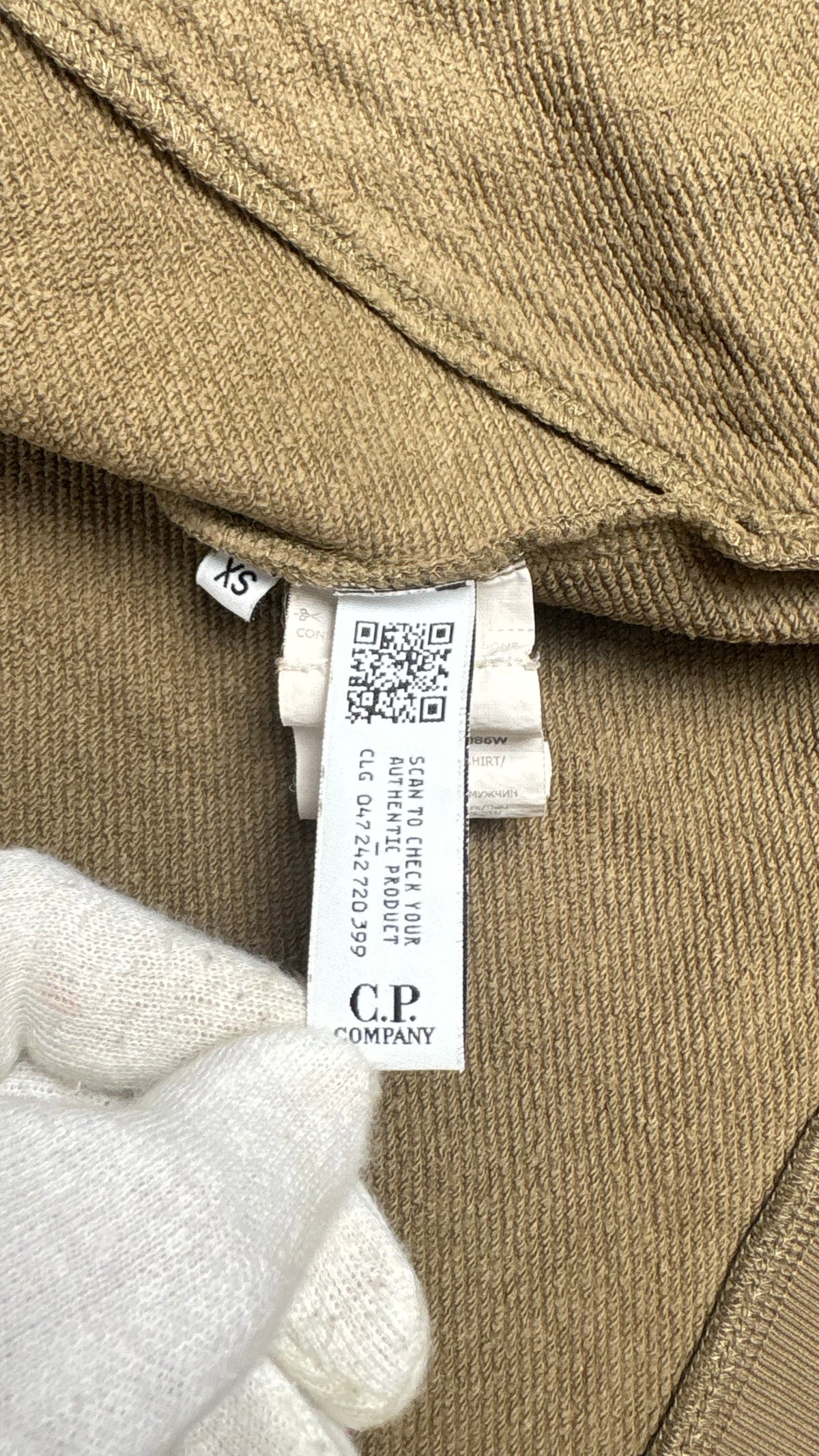 Sweat-shirt Hoodie Zippé C.P Company Goggle kaki taille XS, détail étiquettes et finitions — vue 5