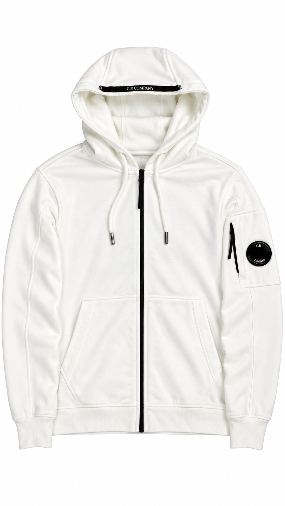 Sweat-shirt Hoodie Zippé C.P Company Light Fleece Lens blanc taille S, neuf — vue 1