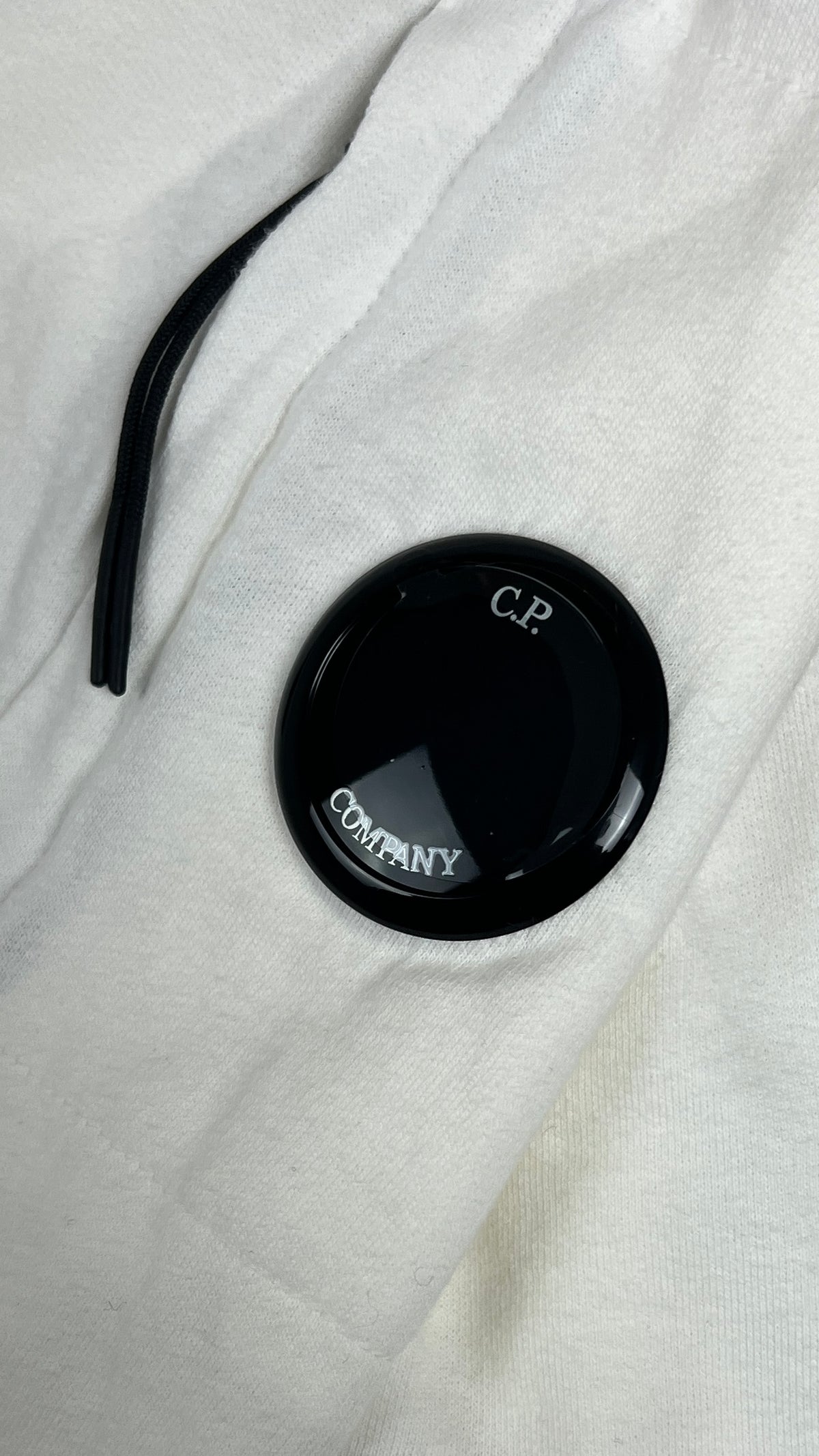 Sweat-shirt Hoodie Zippé C.P Company Light Fleece Lens blanc taille S, détail étiquettes et finitions — vue 3