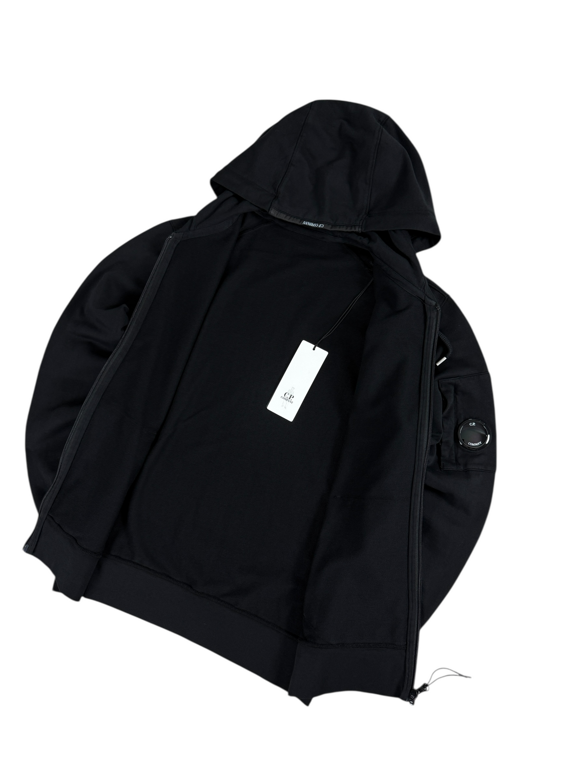 Sweat-shirt Hoodie Zippé C.P Company Light Fleece noir, vue de dos — vue 2