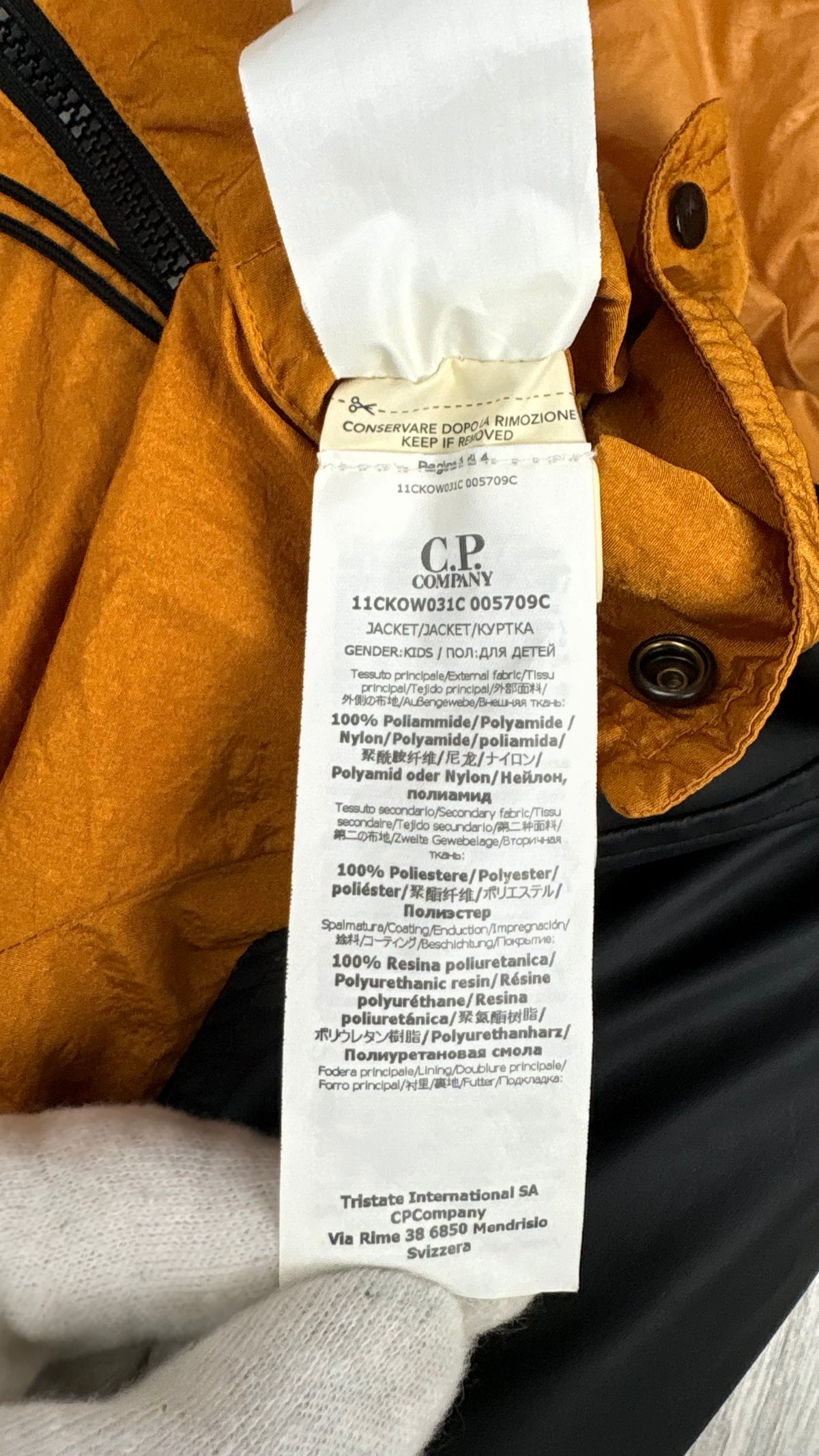 Veste Goggle C.P Company Undersixteen Explorer camel et noir, détail étiquettes et finitions — vue 7