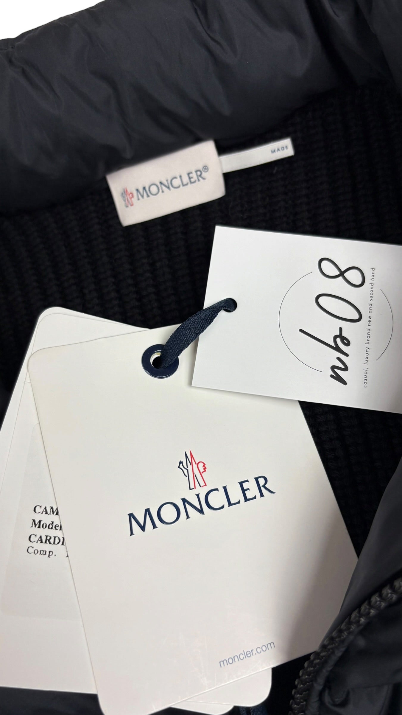 Cardigan Moncler bimatière à capuche marine noir taille L neuf - vue 3/5