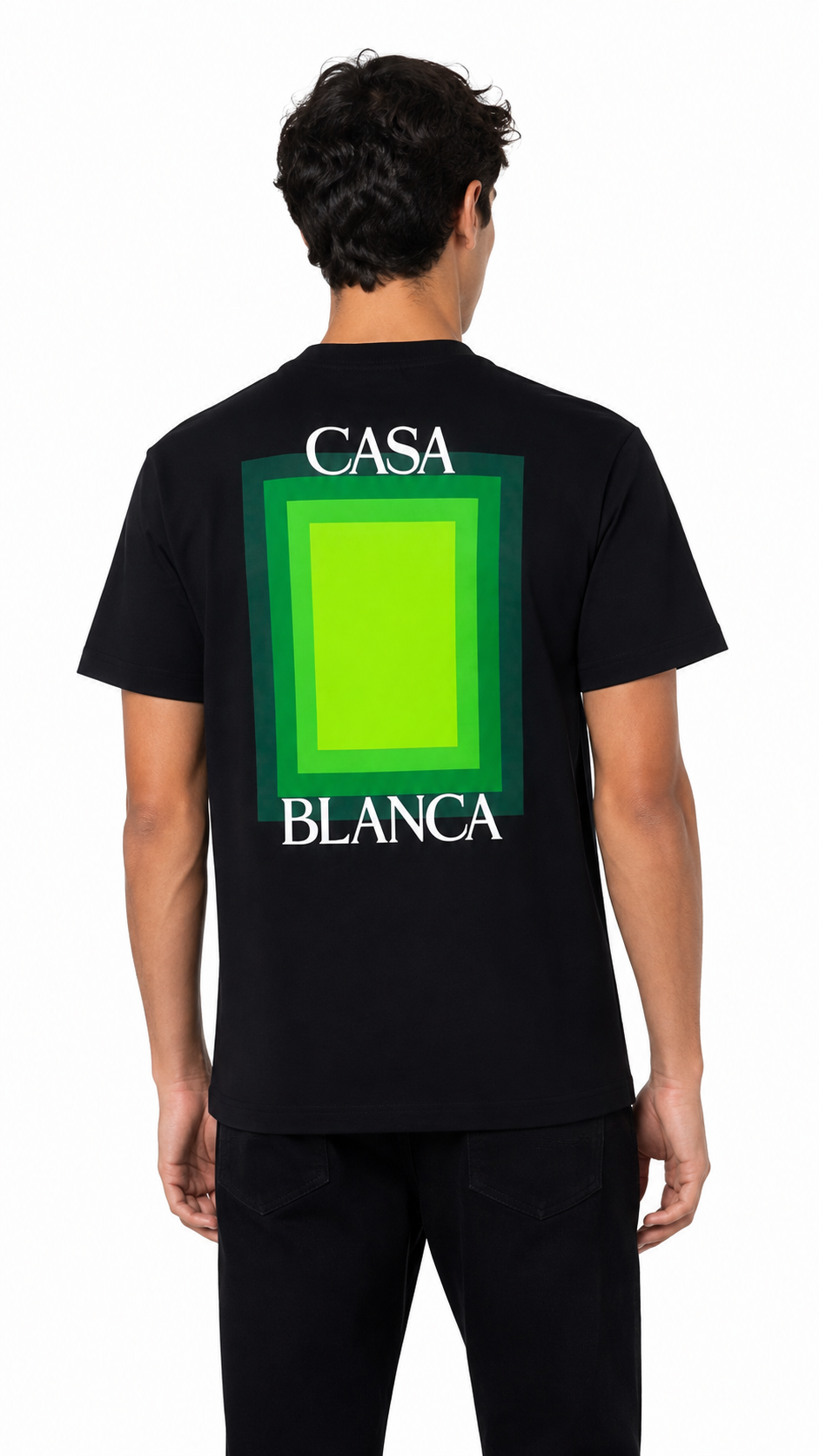 T-shirt Square Logo Casablanca noir neuf, col rond à côtes en détail — vue 3