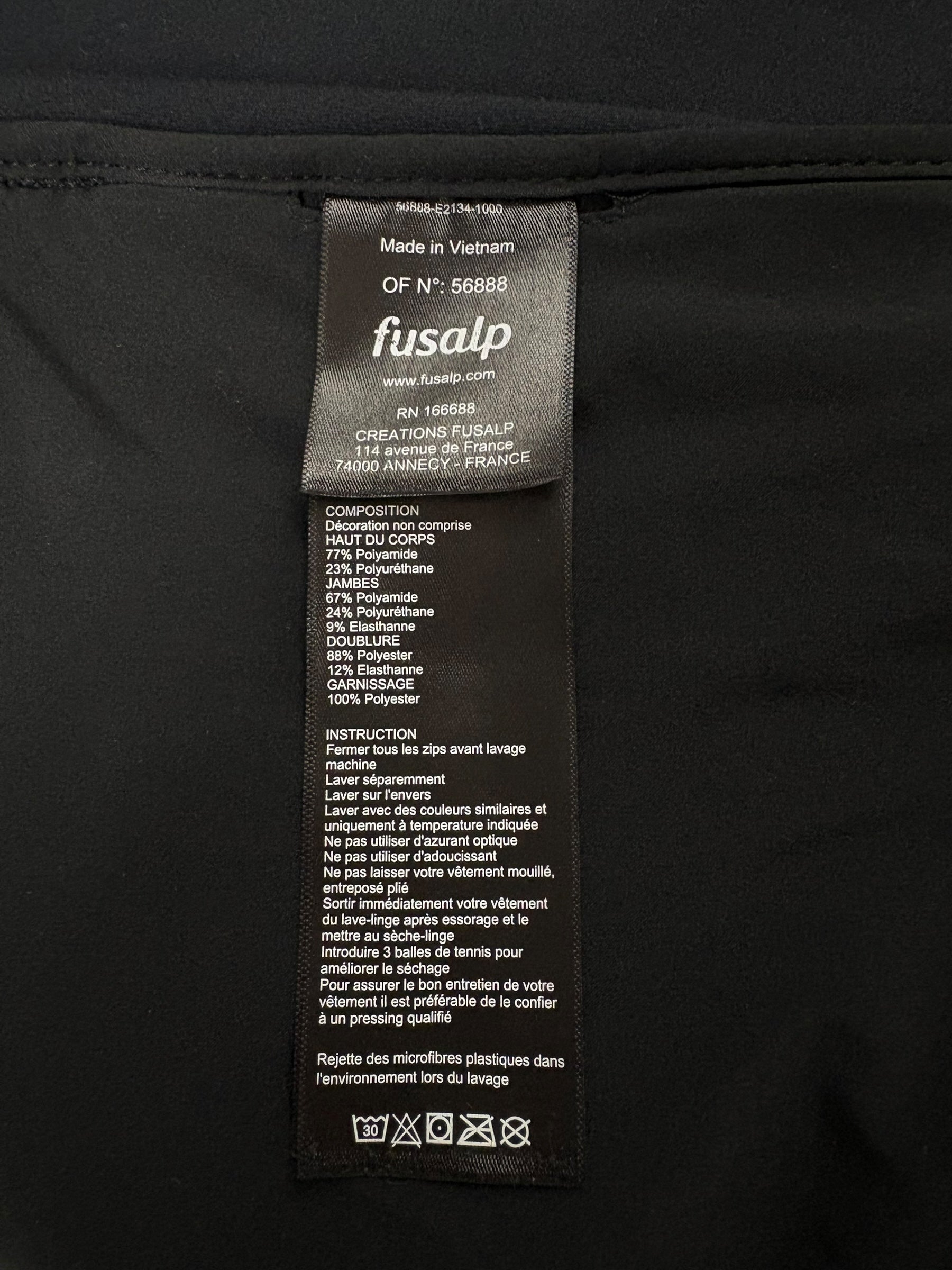 Veste Fusalp noir taille XL - Logo et étiquette