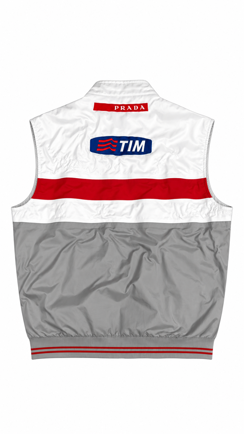 Gilet Prada Luna Rossa Vintage gris / blanc, taille 52 – vue de dos – NB08 Shop