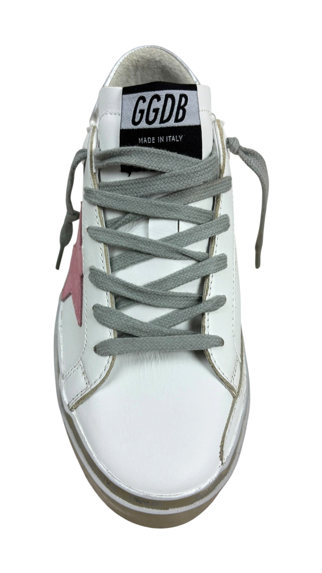 Sneaker Golden Goose Hi Star Classic With List blanc rose pastel argent or - vue 2/5