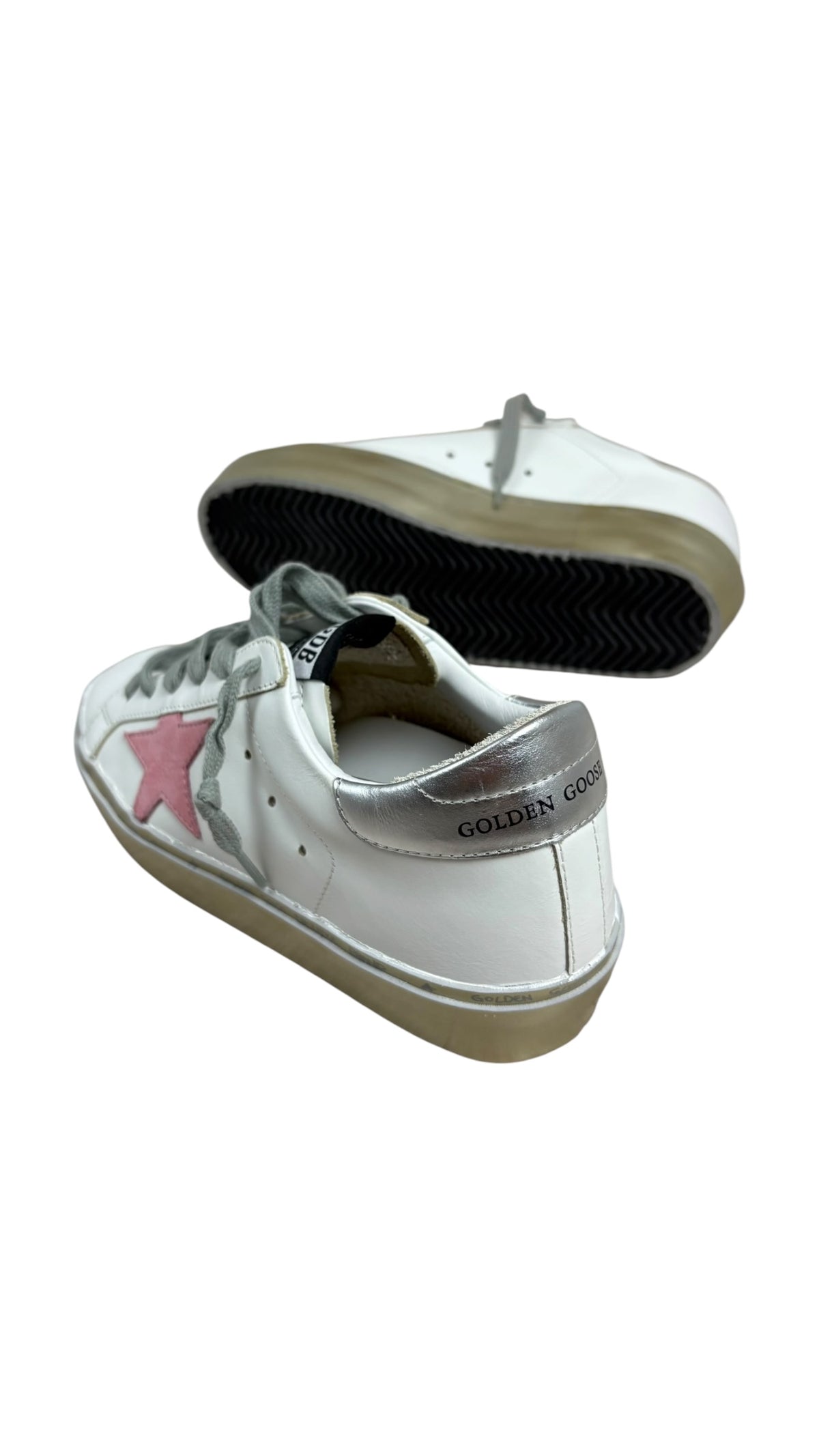 Sneaker Golden Goose Hi Star Classic With List blanc rose pastel argent or - vue 3/5
