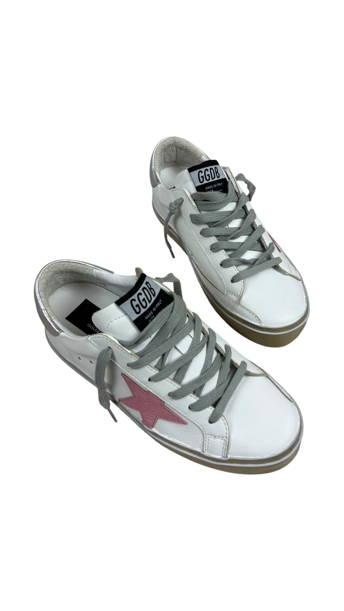 Sneaker Golden Goose Hi Star Classic With List blanc rose pastel argent or - vue 4/5