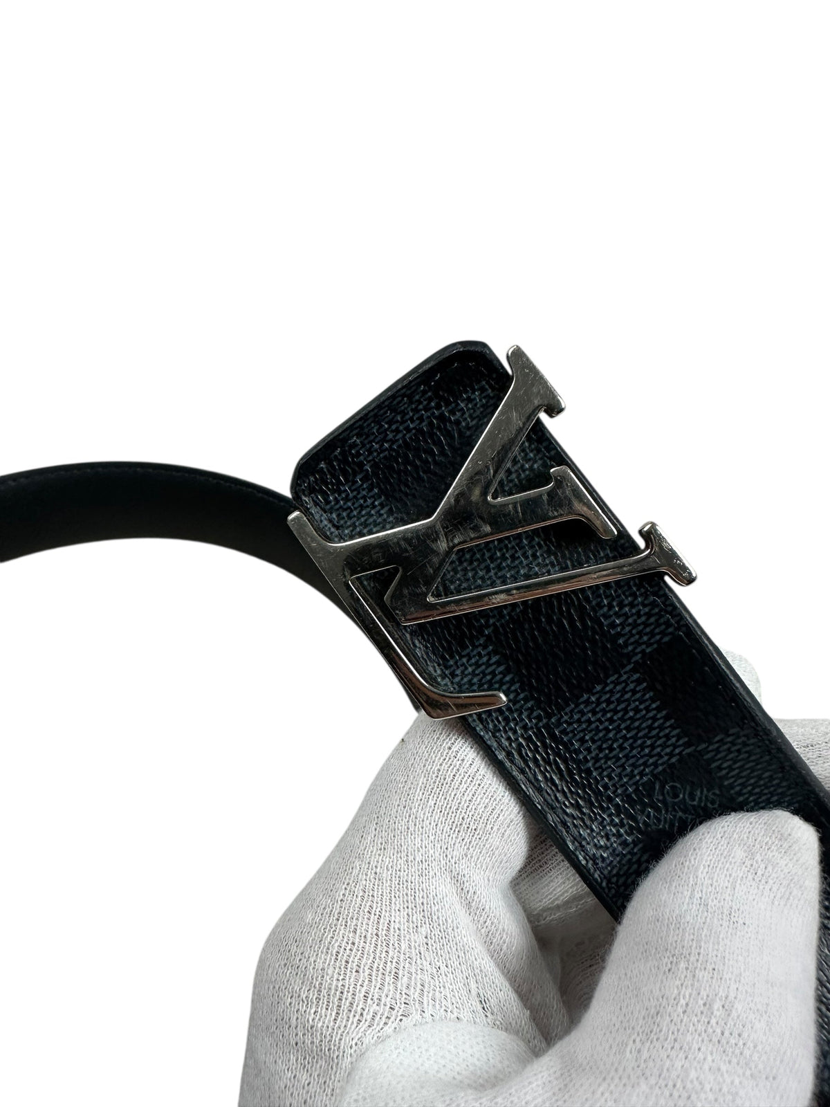 Ceinture Louis Vuitton Toile Damier Graphite noir / gris taille 90 cm, vue de côté — vue 5