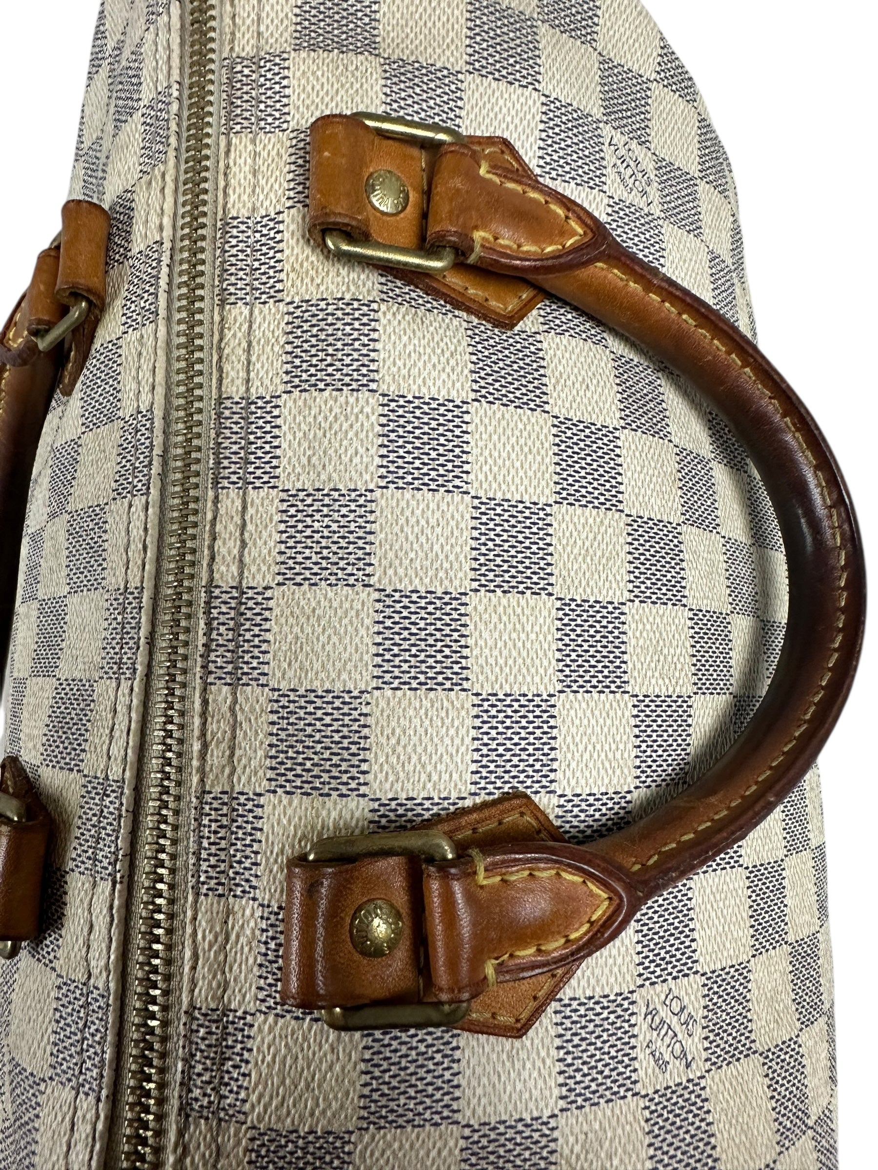 Sac Louis Vuitton beige / marron taille 30 - Vue côté