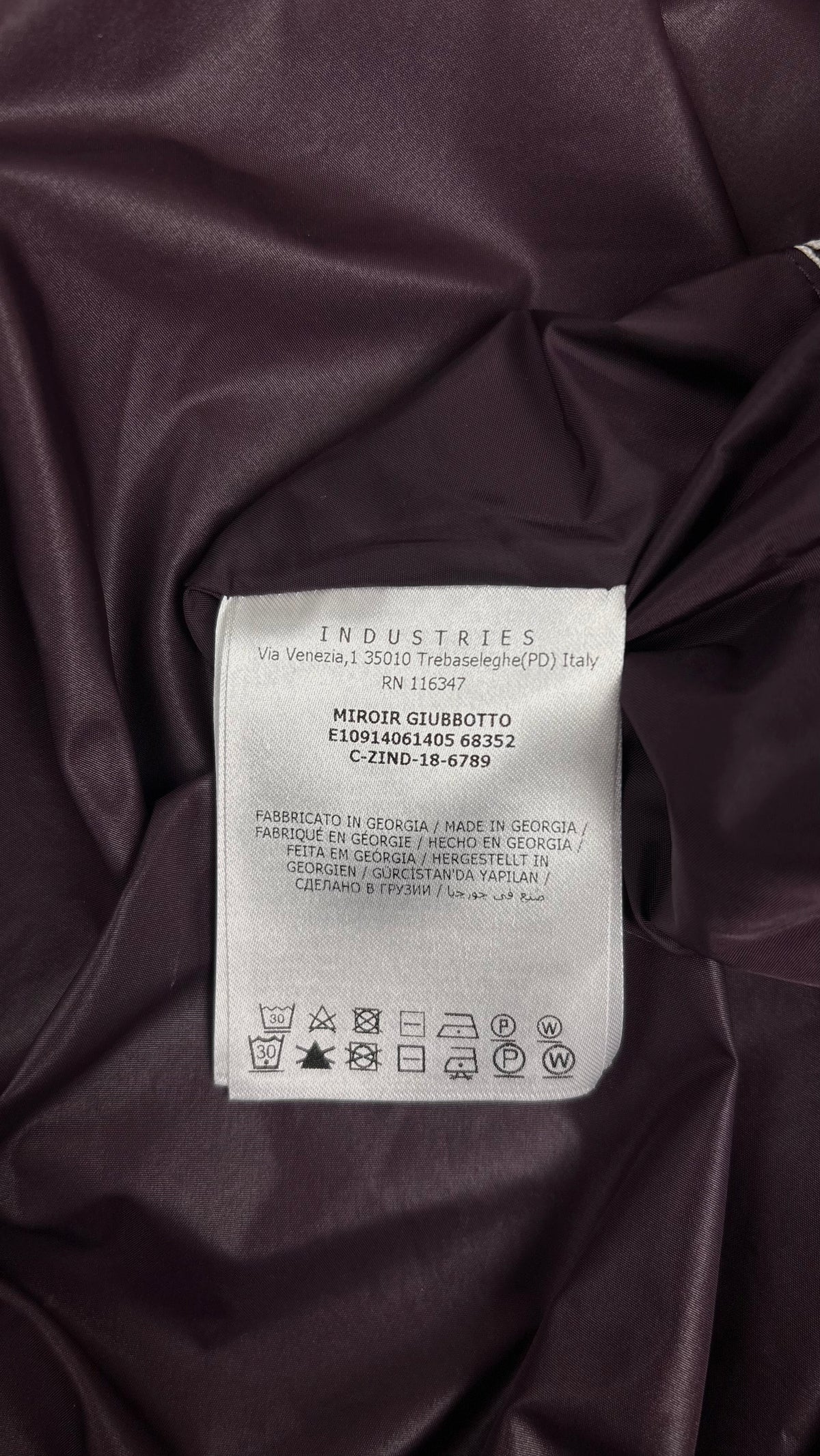 Bomber Moncler Miroir bordeaux, détail étiquettes et finitions — vue 6