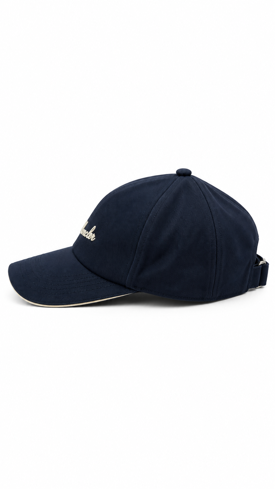 Casquette Moncler Logo Brodé marine, détail étiquettes et finitions — vue 3