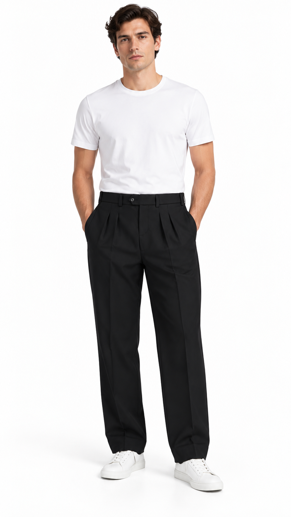 Pantalon Moncler à Pinces en Laine Vierge noir, détail étiquettes et finitions — vue 3