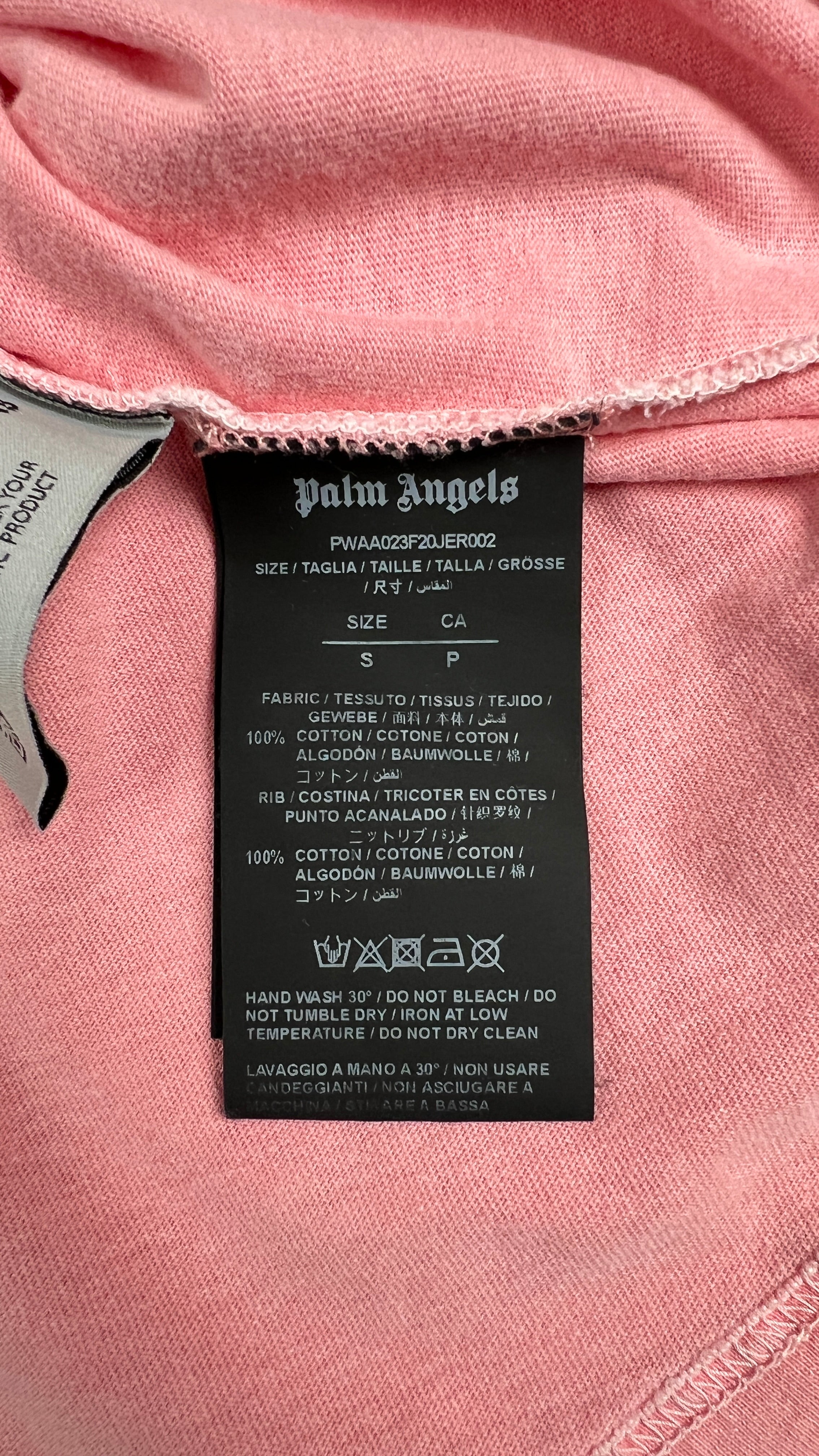Tee-shirt oversize Palm Angels rose taille S, détail étiquette — vue 4