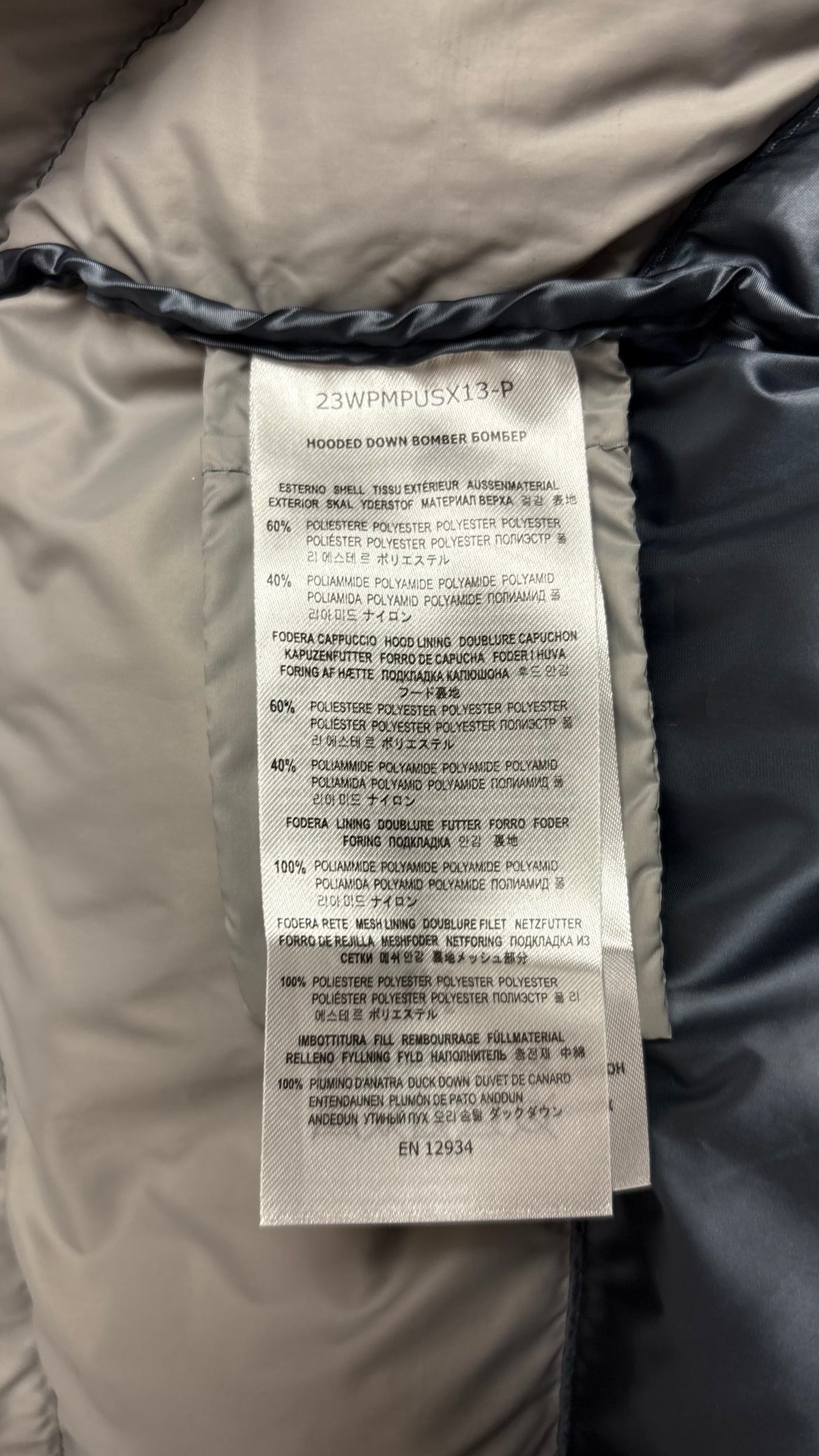Doudoune Bomber Parajumpers Sheen à Capuche marine, détail étiquettes et finitions — vue 7