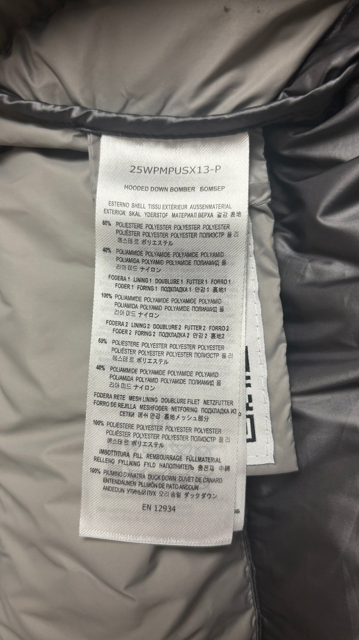 Doudoune Parajumpers Sheen à Capuche gris, détail étiquettes et finitions — vue 7
