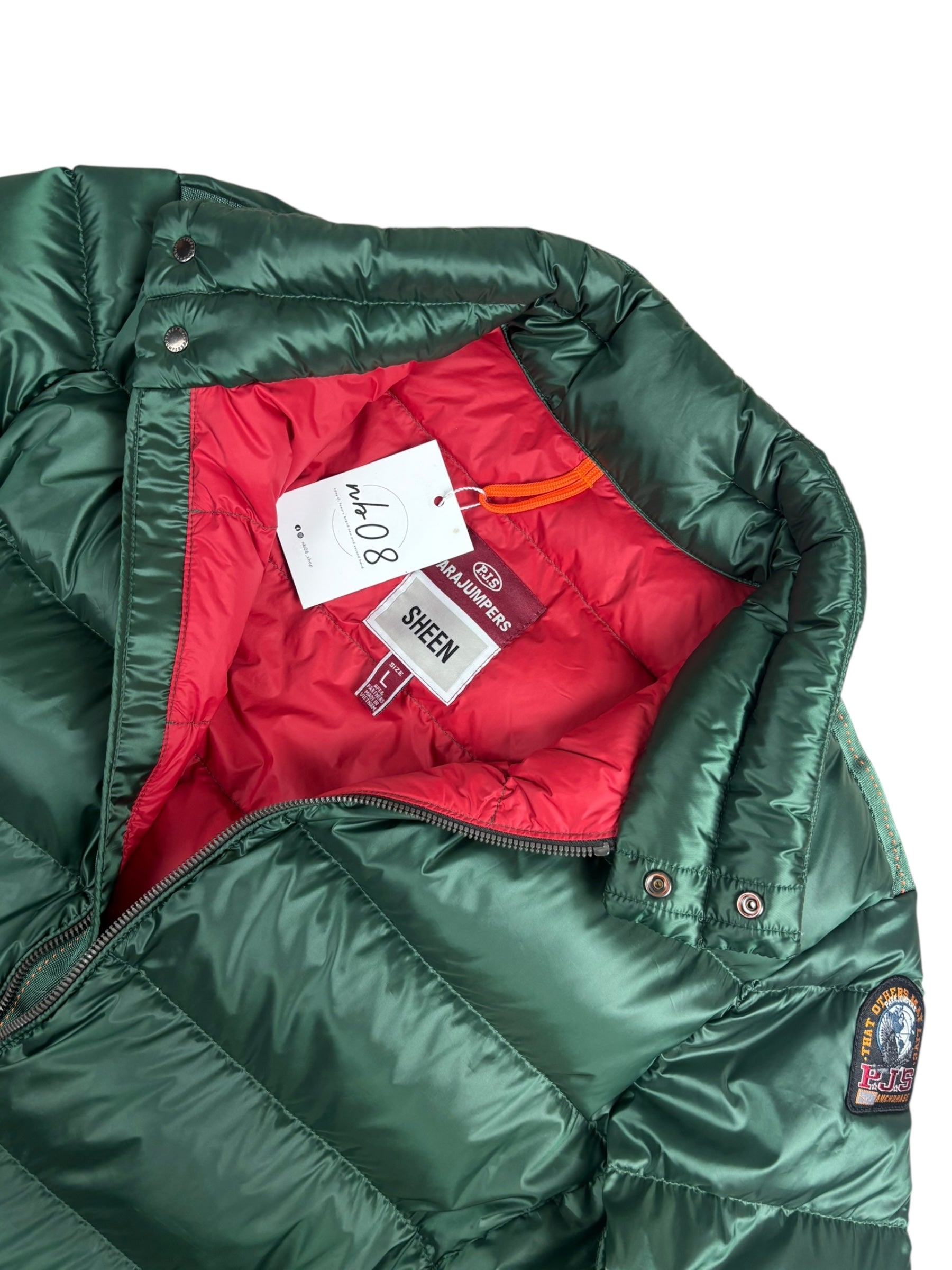 Doudoune Parajumpers vert taille L - Logo et étiquette