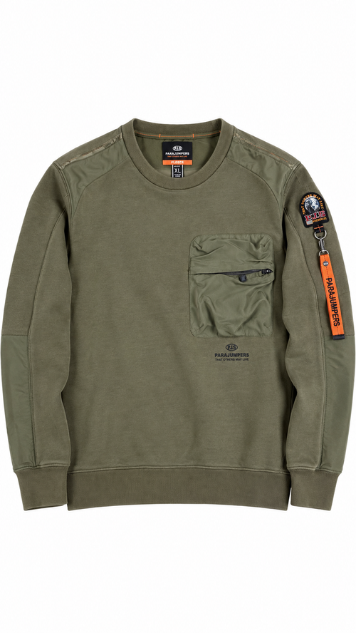 Sweat-shirt Crewneck Parajumpers Fleece à Poche Nylon - Kaki - Taille XL