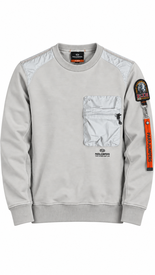 Sweat-shirt Crewneck Parajumpers Fleece à Poche Nylon - Gris Clair - Taille L