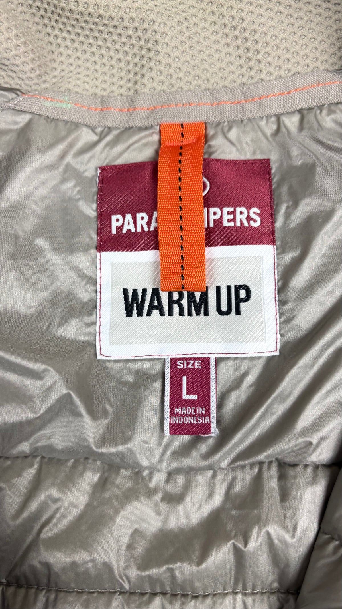 Veste Hybride Parajumpers Warm Up beige, détail étiquettes et finitions — vue 4