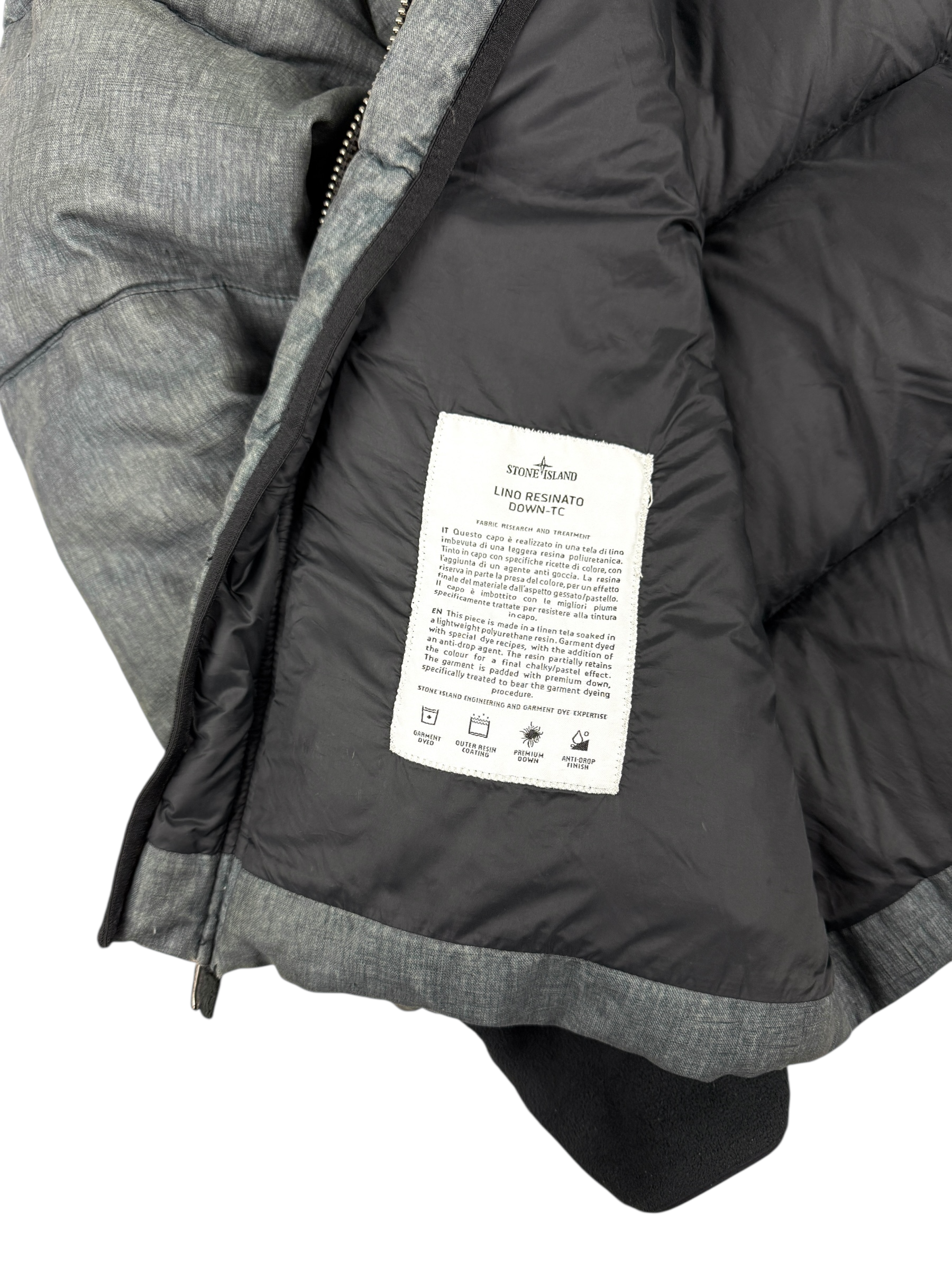 Doudoune Stone Island gris taille S - Logo et étiquette