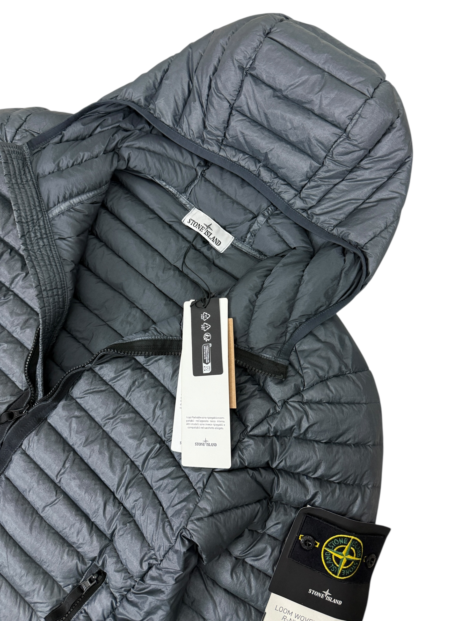 Doudoune Stone Island gris taille S - Logo et étiquette