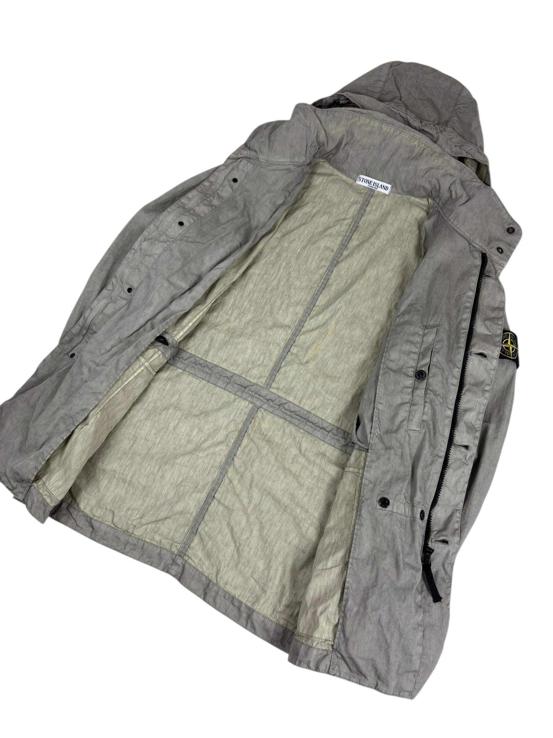 Parka Stone Island kaki grisé taille M - Logo et étiquette
