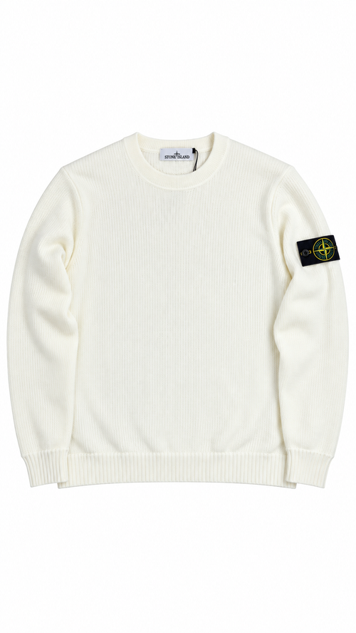 Pull Crewneck Stone Island Micro Stitch Coton Bio Ivory - Blanc Cassé - Neuf