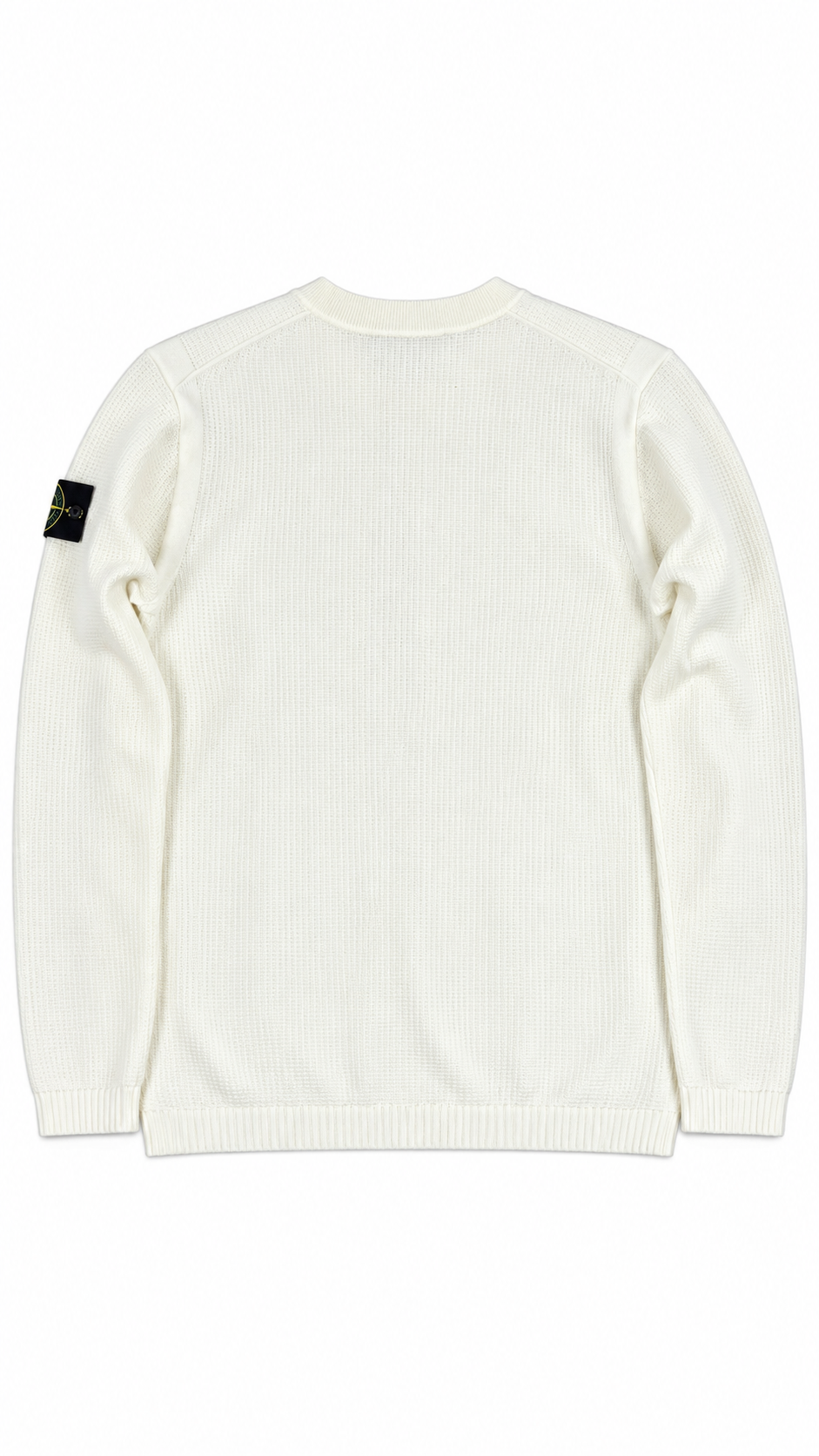 Pull Crewneck Stone Island Micro Stitch Coton Bio Ivory blanc cassé, vue de dos — vue 2