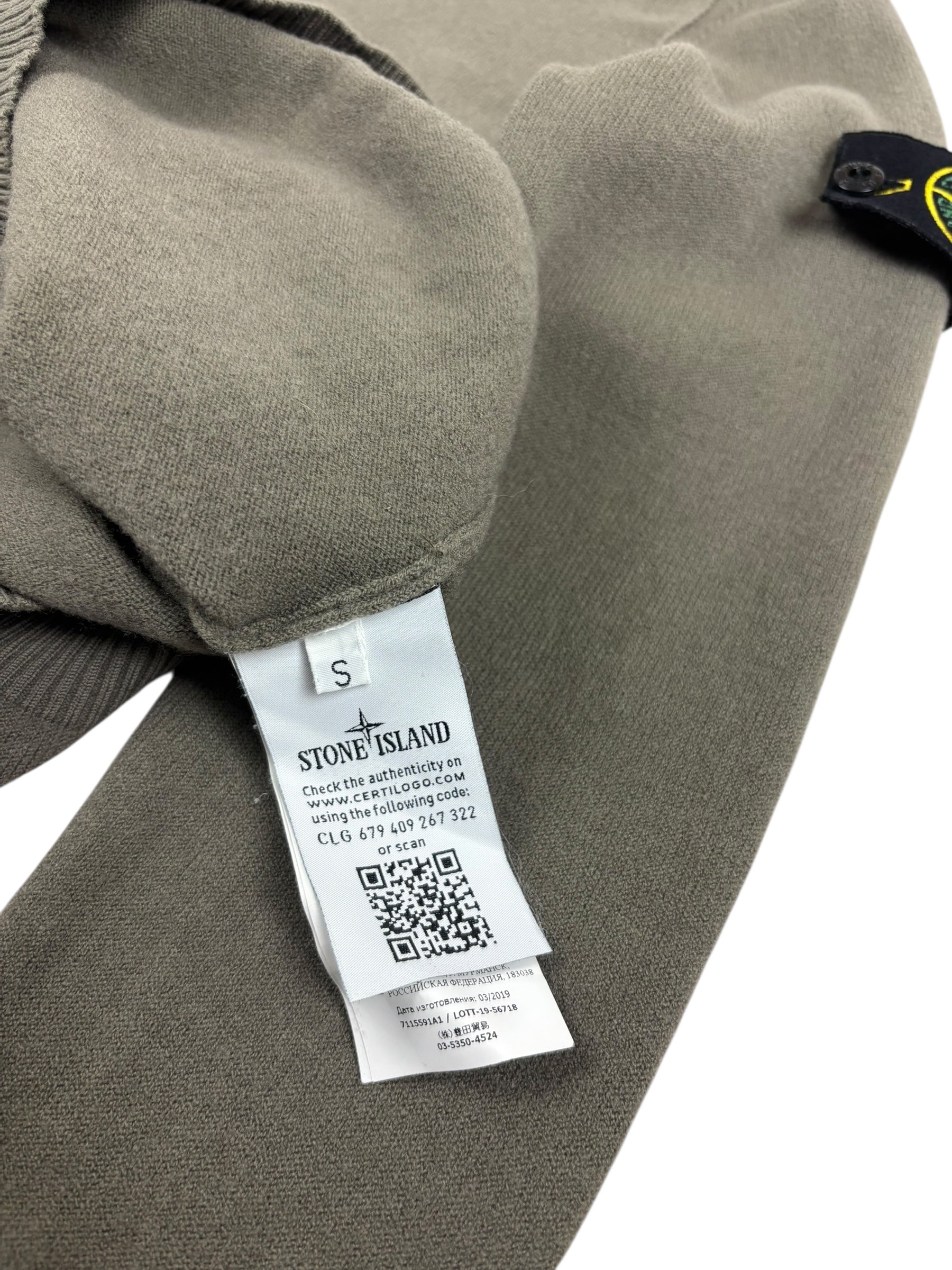 Pull Stone Island kaki grisé taille S - Logo et étiquette