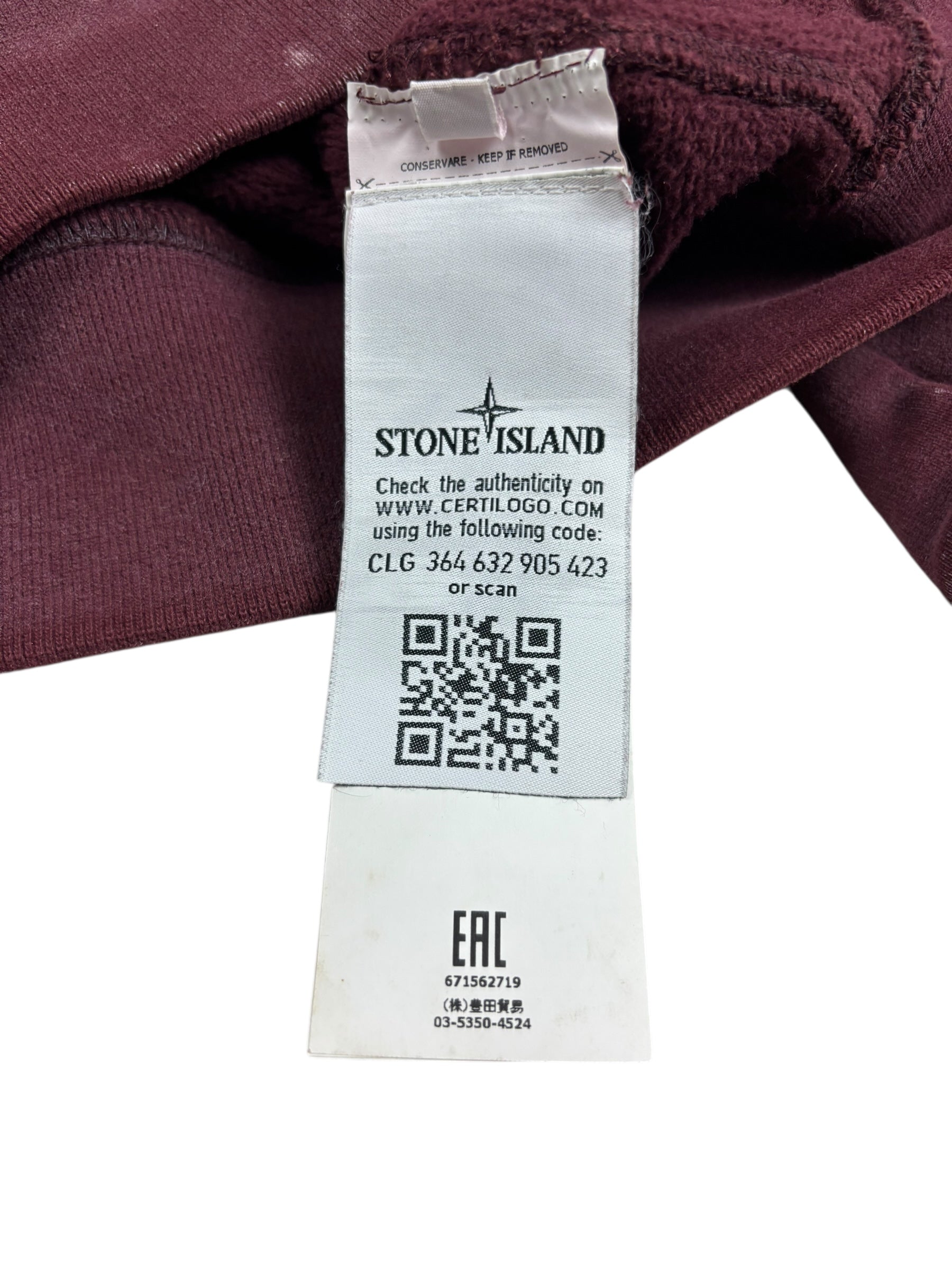 Sweat Stone Island bordeaux taille S - Détail