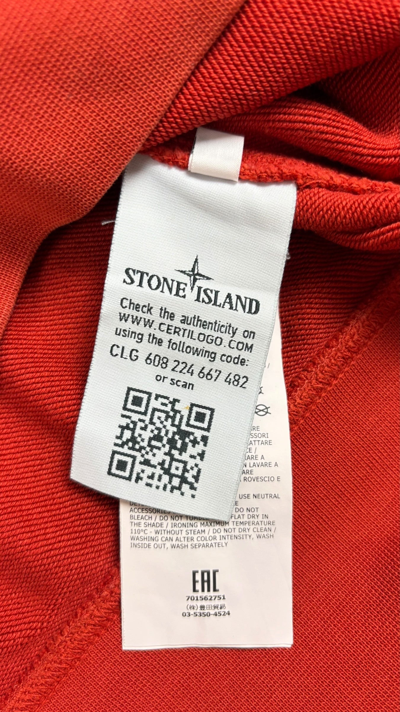 Sweat Stone Island orange taille M - Logo et étiquette