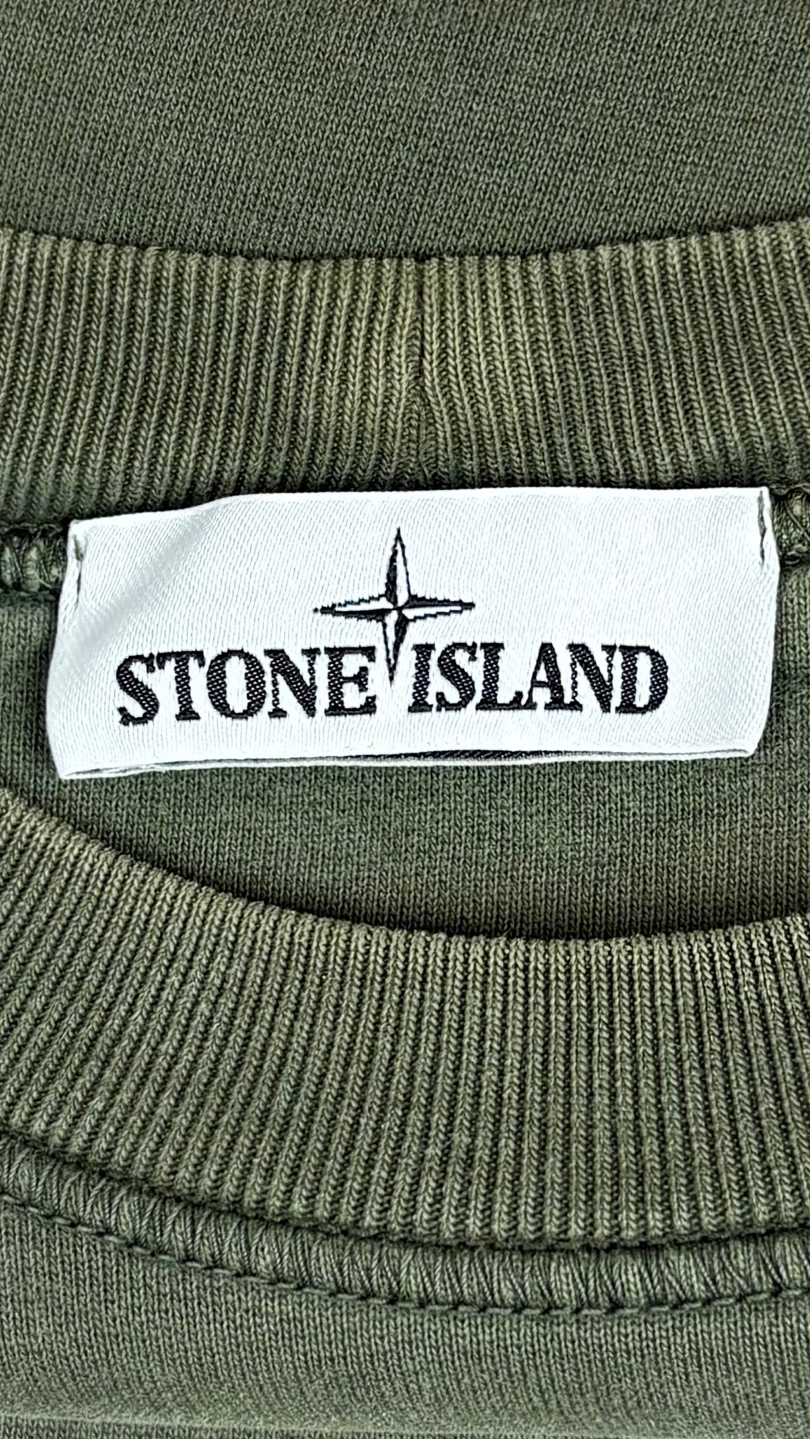 Sweat-shirt Crewneck Stone Island Cotton Fleece kaki taille S, détail étiquettes et finitions — vue 3