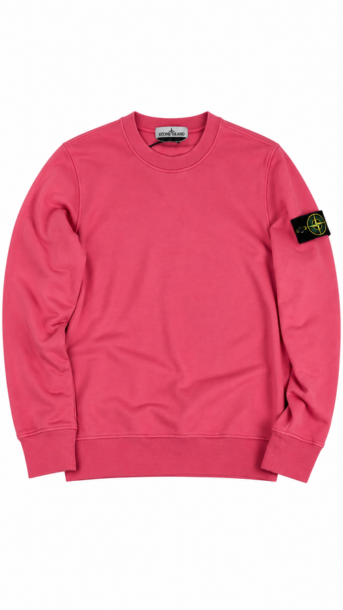 Sweat-shirt Crewneck Stone Island Organic Cotton Fleece Geranium - Rose - Neuf
