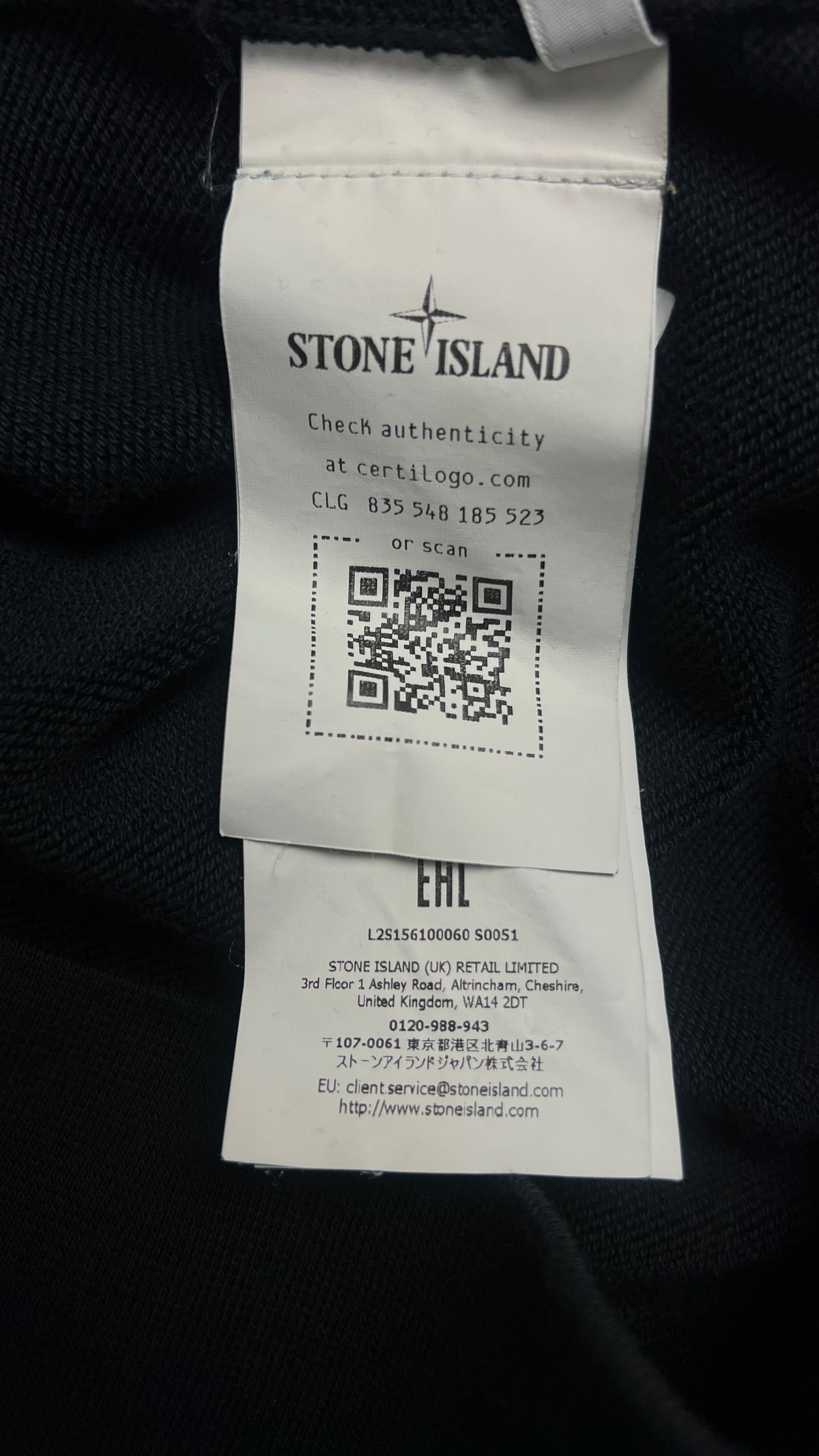 Sweat-shirt Crewneck Stone Island Organic Cotton Fleece marine, détail étiquettes et finitions — vue 4