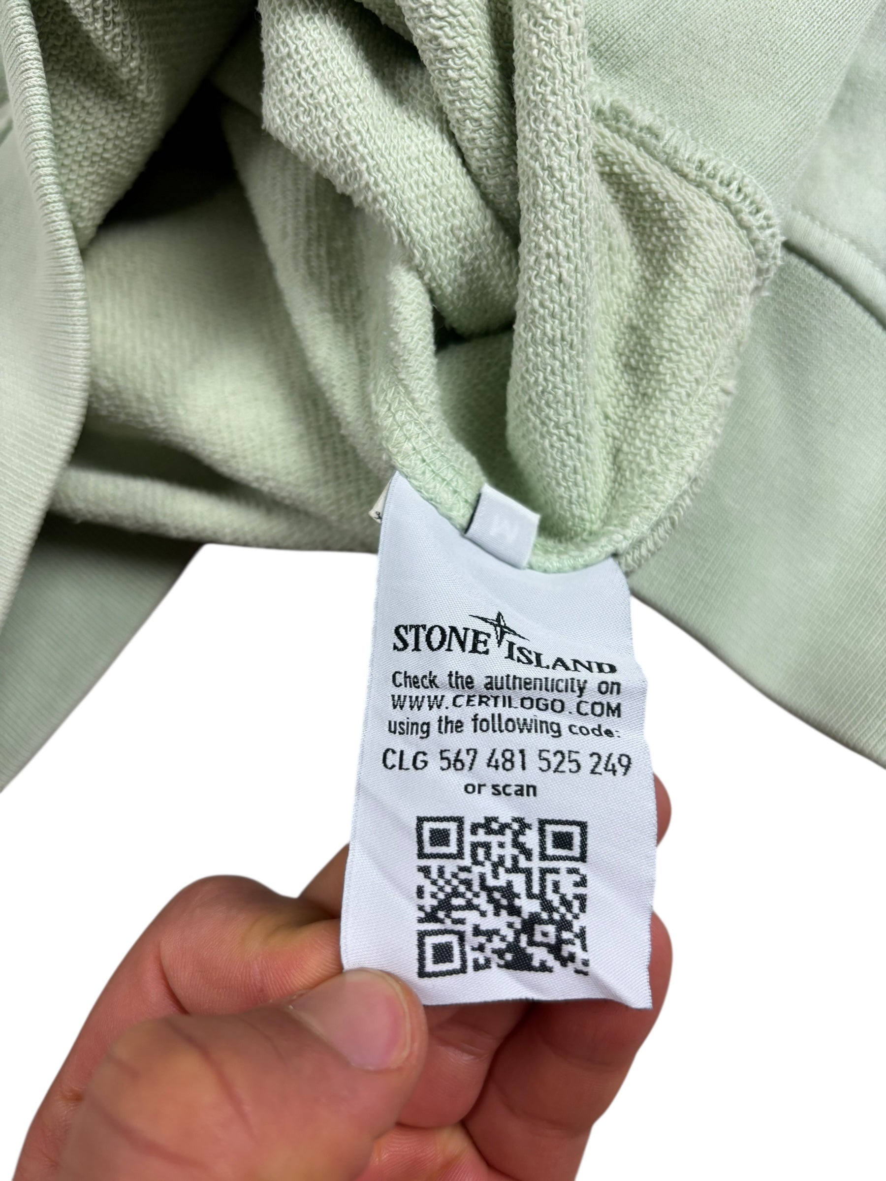 Sweat Stone Island vert pastel taille M - Logo et étiquette