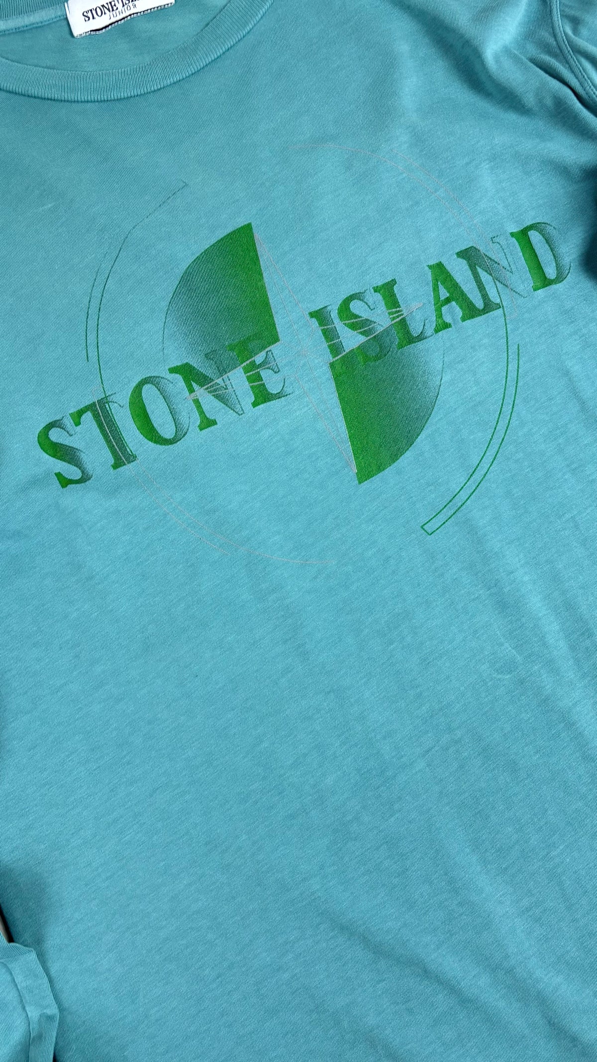 Tee-shirt Manches Longues Stone Island Junior turquoise, détail étiquettes et finitions — vue 3
