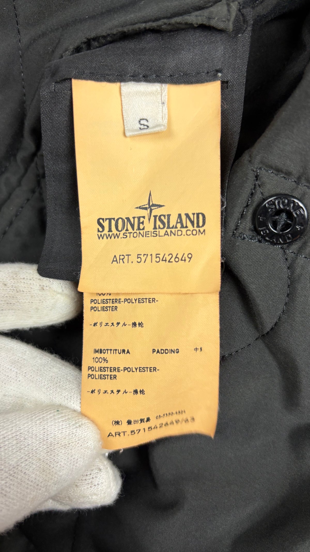 Veste Stone Island David-TC kaki taille S, détail étiquettes et finitions — vue 5