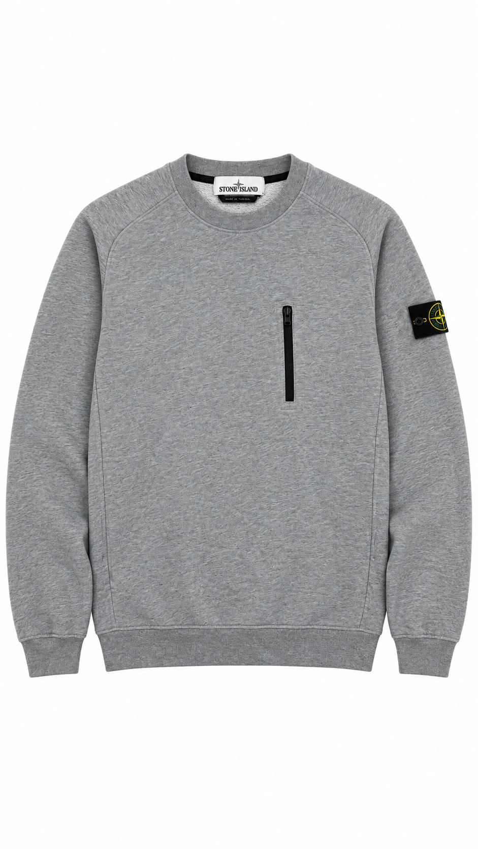 Sweat-shirt Crewneck Stone Island Poche Zippée Gris Taille M – vue de face – NB08 Shop