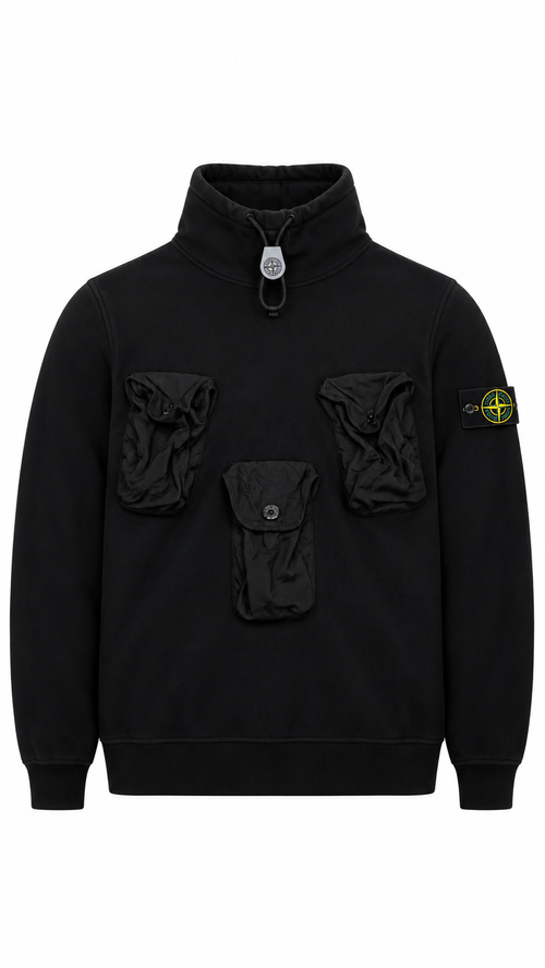 Sweat-shirt Stone Island Col Montant à Poches - Noir - Taille S